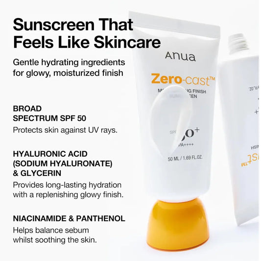 ANUA Zero-Cast Moisturizing Finish Sunscreen SPF50+ PA++++ 50ml