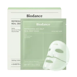 A deeply hydrating sea kelp sheet mask that soothes irritation, calms redness, and replenishes moisture for soft, refreshed, and healthy-looking skin.